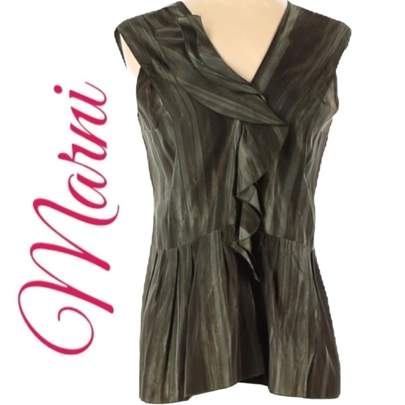 MARNI Olive Green Silk Sleeveless Ruffle Blouse, Size 38 - Picture 1 of 12